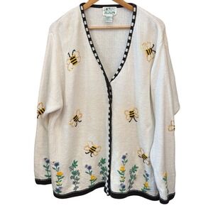Vintage The Quacker Factory Cardigan Bumblebee Garden Grandmacore Cottagecore 2X